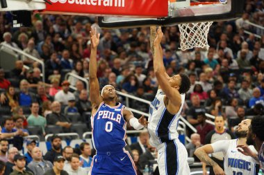 Orlando Magic 27 Aralık 2019 Cuma günü Orlando, Florida 'daki Amway Arena' da Philadelphia 76ers 'a ev sahipliği yapıyor..