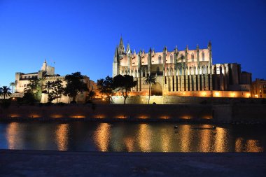 Palma De Mallorca İspanya 'daki Palma Kilisesi' nin gece manzarası