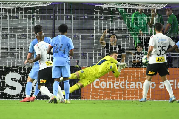 Nycfc Goalie Mizell Cody Jumps Block Ball Exploria Stadium Orlando — Stock Photo, Image