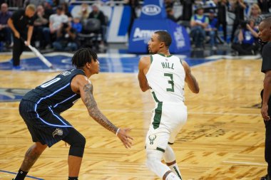 Orlando Magic, Orlando, Florida, ABD 'deki Amway Center' da Milwaukee Bucks 'a ev sahipliği yapıyor. 1 Kasım 2019.  