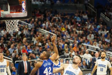 Orlando Magic 27 Aralık 2019 Cuma günü Orlando, Florida 'daki Amway Arena' da Philadelphia 76ers 'a ev sahipliği yapıyor..