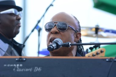 Stevie Wonder, Başkan Barack Obama 'nın 6 Kasım 2016' da Kissimmee Florida 'da başkanlık adaylığını destekleyen mitinginde performans sergiliyor..