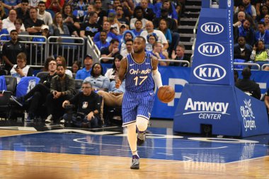 Orlando Magic 17 Ekim 2018 'de Orlando Florida' daki Amway Center 'da Miami Heat' i sunar..
