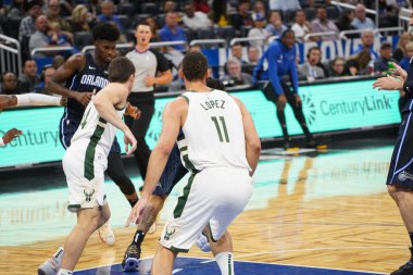 Orlando Magic, Orlando, Florida, ABD 'deki Amway Center' da Milwaukee Bucks 'a ev sahipliği yapıyor. 1 Kasım 2019.  