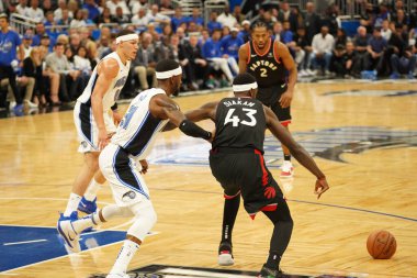 Orlando Magic 19 Nisan 2019 Cuma günü Orlando Florida 'daki Amway Arena' daki NBA Playoff 1 'de Toronto Rapçileri' ne ev sahipliği yapıyor.