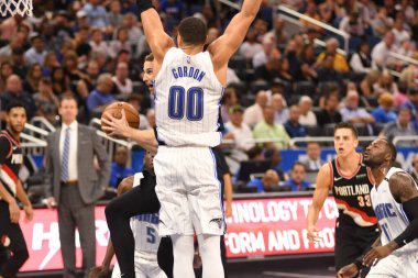 Orlando Magic 25 Ekim 2018 'de Orlando Florida' daki Amway Center 'da Portland Trail Blazers' ı sunar.. 