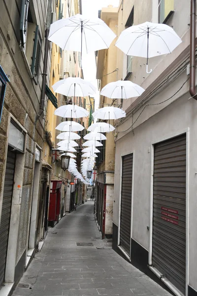 Sombrillas Blancas Hermosa Ciudad Génova Italia —  Fotos de Stock