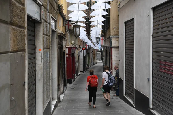 Ombrelli Bianchi Nella Bellissima Città Genova — Foto Stock