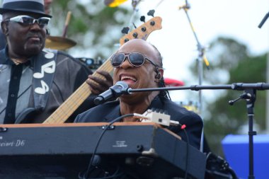 Stevie Wonder, Başkan Barack Obama 'nın 6 Kasım 2016' da Kissimmee Florida 'da başkanlık adaylığını destekleyen mitinginde performans sergiliyor..