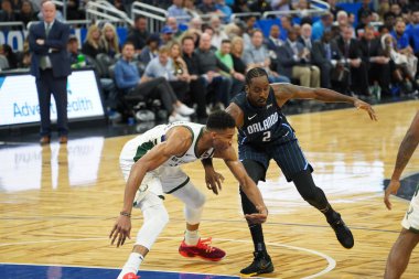 Orlando Magic, Orlando, Florida, ABD 'deki Amway Center' da Milwaukee Bucks 'a ev sahipliği yapıyor. 1 Kasım 2019.  