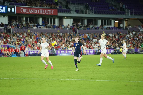 Usa Anglia Mecz Podczas 2020 Shebelieves Cup Exploria Stadium Orlando — Zdjęcie stockowe