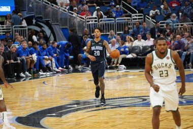 Orlando Magic, Orlando, Florida, ABD 'deki Amway Center' da Milwaukee Bucks 'a ev sahipliği yapıyor. 1 Kasım 2019.  