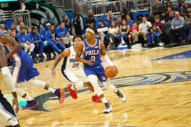 Orlando Magic 27 Aralık 2019 Cuma günü Orlando, Florida 'daki Amway Arena' da Philadelphia 76ers 'a ev sahipliği yapıyor..