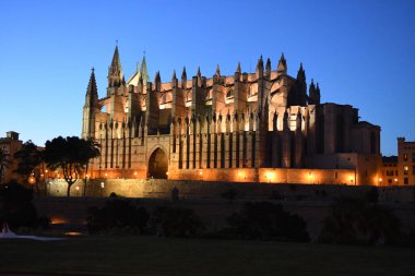 Palma De Mallorca İspanya 'daki Palma Kilisesi' nin gece manzarası