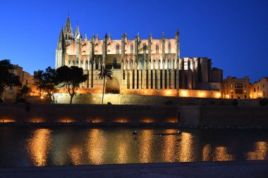 Palma De Mallorca İspanya 'daki Palma Kilisesi' nin gece manzarası