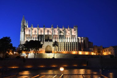 Palma De Mallorca İspanya 'daki Palma Kilisesi' nin gece manzarası