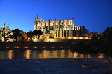 Palma De Mallorca İspanya 'daki Palma Kilisesi' nin gece manzarası