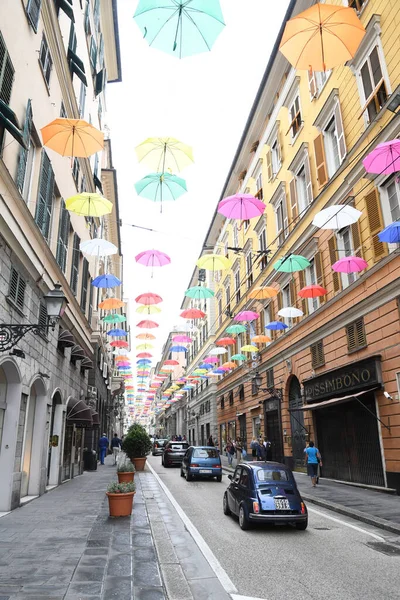 Colorful Umbrellas Beautiful City Genoa Italy — Stock Photo, Image