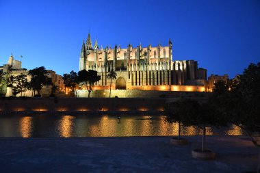 Palma De Mallorca İspanya 'daki Palma Kilisesi' nin gece manzarası