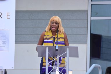 24 Şubat 2017 'de Orlando Florida' daki New Orlando City Stadyumu için kurdele kesme töreni.  