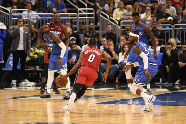 Orlando Magic 17 Ekim 2018 'de Orlando Florida' daki Amway Center 'da Miami Heat' i sunar..  
