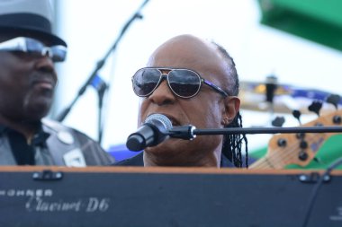 Stevie Wonder, Başkan Barack Obama 'nın 6 Kasım 2016' da Kissimmee Florida 'da başkanlık adaylığını destekleyen mitinginde performans sergiliyor..