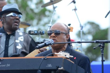 Stevie Wonder, Başkan Barack Obama 'nın 6 Kasım 2016' da Kissimmee Florida 'da başkanlık adaylığını destekleyen mitinginde performans sergiliyor..