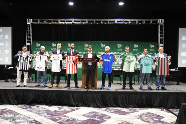 Vista Conferência Imprensa Jogadores Futebol — Fotografia de Stock