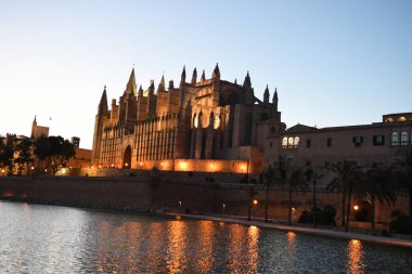 Palma De Mallorca İspanya 'daki Palma Kilisesi' nin gece manzarası