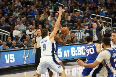 Orlando Magic, Philadelphia 76ers 'ı 13 Kasım 2019 Çarşamba günü Amway Center' da ağırlamaktadır. Fotoğraf: Marty Jean-Louis