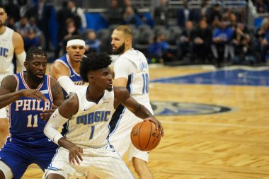 Orlando Magic, Philadelphia 76ers 'ı 13 Kasım 2019 Çarşamba günü Amway Center' da ağırlamaktadır. Fotoğraf: Marty Jean-Louis