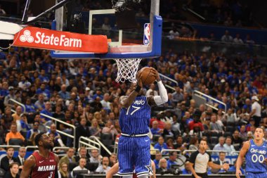 Orlando Magic 17 Ekim 2018 'de Orlando Florida' daki Amway Center 'da Miami Heat' i sunar..