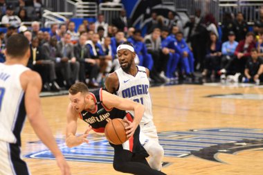 Orlando Magic 25 Ekim 2018 'de Orlando Florida' daki Amway Center 'da Portland Trail Blazers' ı sunar.. 