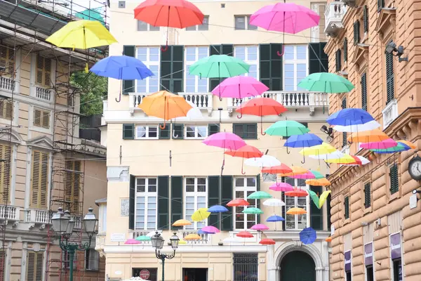 Guarda Chuvas Coloridos Bela Cidade Gênova Itália — Fotografia de Stock