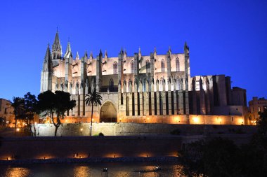 Palma De Mallorca İspanya 'daki Palma Kilisesi' nin gece manzarası