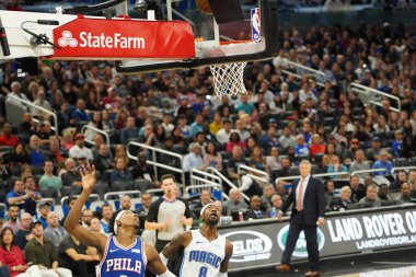Orlando Magic 27 Aralık 2019 Cuma günü Orlando, Florida 'daki Amway Arena' da Philadelphia 76ers 'a ev sahipliği yapıyor..
