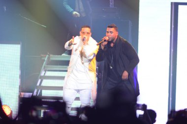 Daddy Yankee and Don Omar in concert at the Amway Center in Orlando Florida on August 7, 2016.  