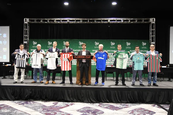 Vista Conferência Imprensa Jogadores Futebol — Fotografia de Stock