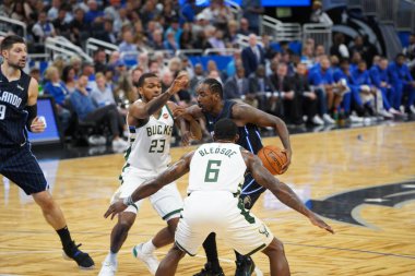 Orlando Magic, Orlando, Florida, ABD 'deki Amway Center' da Milwaukee Bucks 'a ev sahipliği yapıyor. 1 Kasım 2019.  