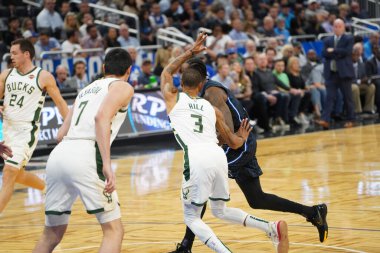Orlando Magic, Orlando, Florida, ABD 'deki Amway Center' da Milwaukee Bucks 'a ev sahipliği yapıyor. 1 Kasım 2019.  