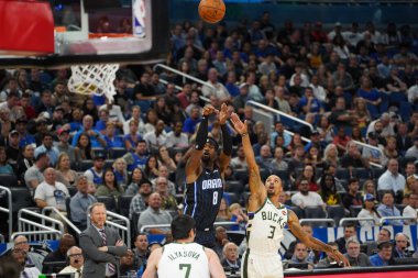 Orlando Magic, Orlando, Florida, ABD 'deki Amway Center' da Milwaukee Bucks 'a ev sahipliği yapıyor. 1 Kasım 2019.  