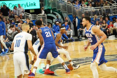 Orlando Magic 27 Aralık 2019 Cuma günü Orlando, Florida 'daki Amway Arena' da Philadelphia 76ers 'a ev sahipliği yapıyor..