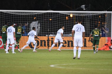 Los Angeles Galaksisi, 14 Temmuz 2020 'de Orlando Florida ABD' deki ESPN Vahşi Spor Dünyası 'nda düzenlenen MLS Sırt Turnuvası sırasında Portland Timbers ile karşı karşıya geldi.