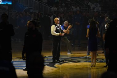 Orlando Magic 19 Nisan 2019 Cuma günü Orlando Florida 'daki Amway Arena' daki NBA Playoff 1 'de Toronto Rapçileri' ne ev sahipliği yapıyor.