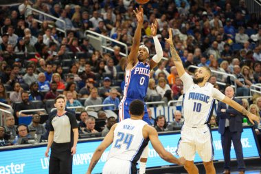 Orlando Magic 27 Aralık 2019 Cuma günü Orlando, Florida 'daki Amway Arena' da Philadelphia 76ers 'a ev sahipliği yapıyor..