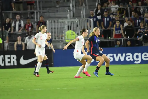 Eua Inglaterra Jogo Durante Copa Shebelieves 2020 Estádio Exploria Orlando — Fotografia de Stock