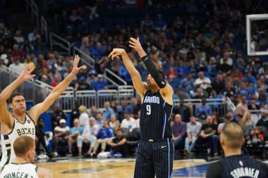 Orlando Magic, Orlando, Florida, ABD 'deki Amway Center' da Milwaukee Bucks 'a ev sahipliği yapıyor. 1 Kasım 2019.  
