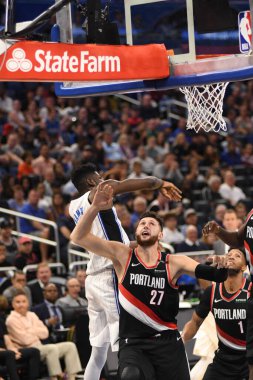 Orlando Magic 25 Ekim 2018 'de Orlando Florida' daki Amway Center 'da Portland Trail Blazers' ı sunar.. 