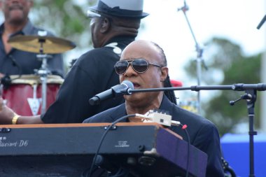 Stevie Wonder, Başkan Barack Obama 'nın 6 Kasım 2016' da Kissimmee Florida 'da başkanlık adaylığını destekleyen mitinginde performans sergiliyor..
