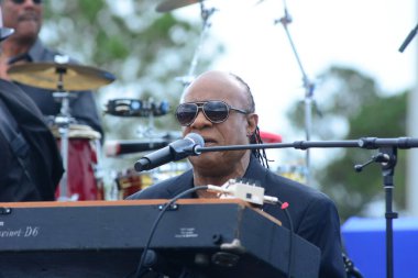 Stevie Wonder, Başkan Barack Obama 'nın 6 Kasım 2016' da Kissimmee Florida 'da başkanlık adaylığını destekleyen mitinginde performans sergiliyor..